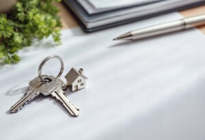 House keys on table in a London property sitting empty